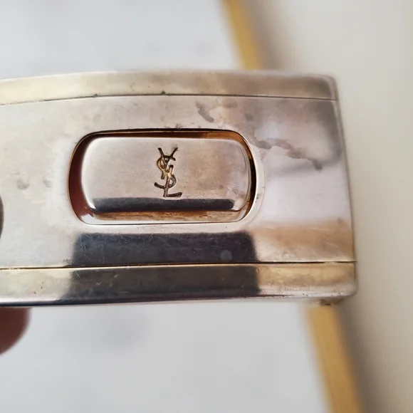 Vintage YSL Two Tone Gold Silver Front Logo Designer Belt Buckle Mens Accessorie